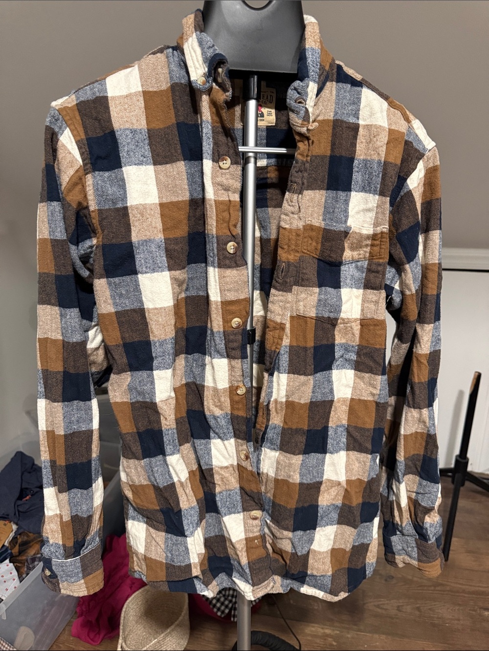 RedHead Brown Navy White Plaid Casual Button-Down Shirt